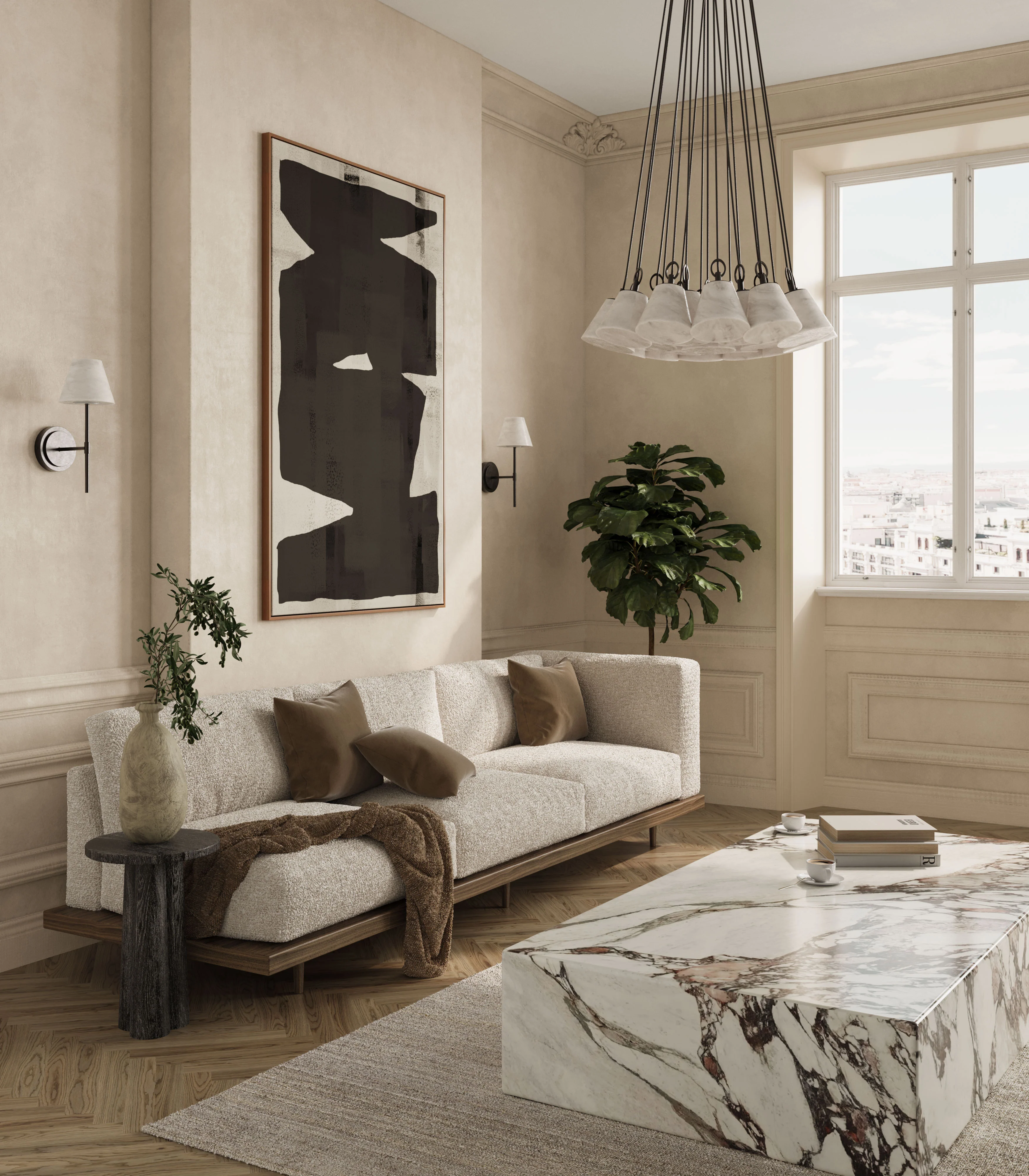 Alba - 1 light alabaster and bronze wall light - Image 2