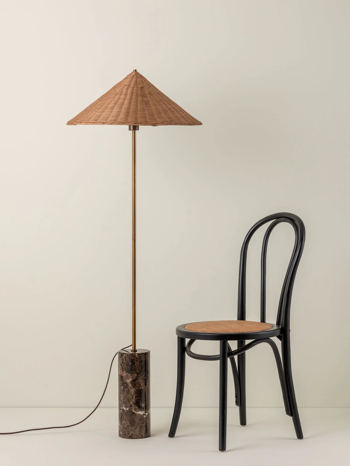 Ardini - 1 light rattan and brown marble floor lamp - Image 4