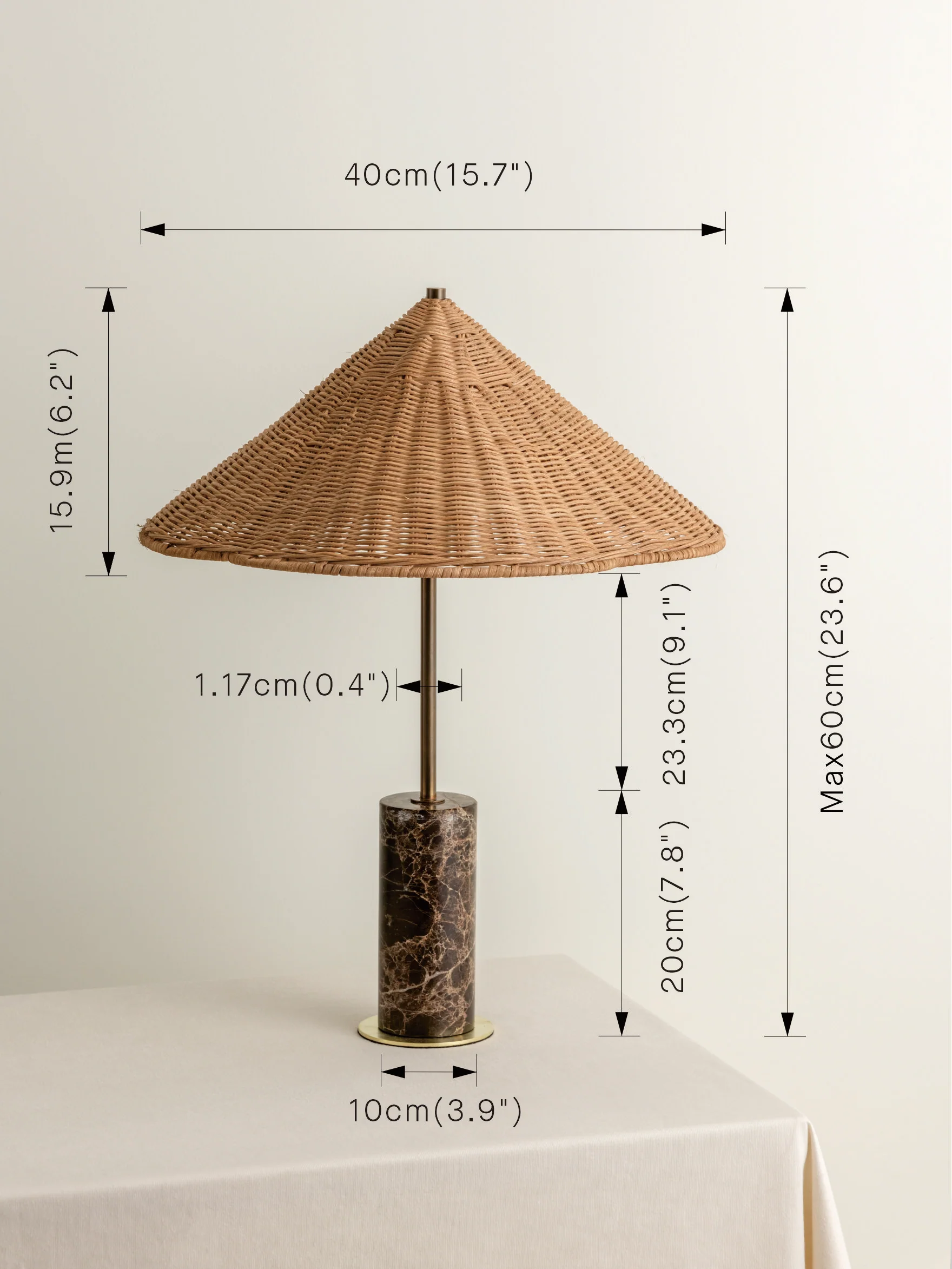 Ardini - 1 light rattan and brown marble table lamp - Image 6