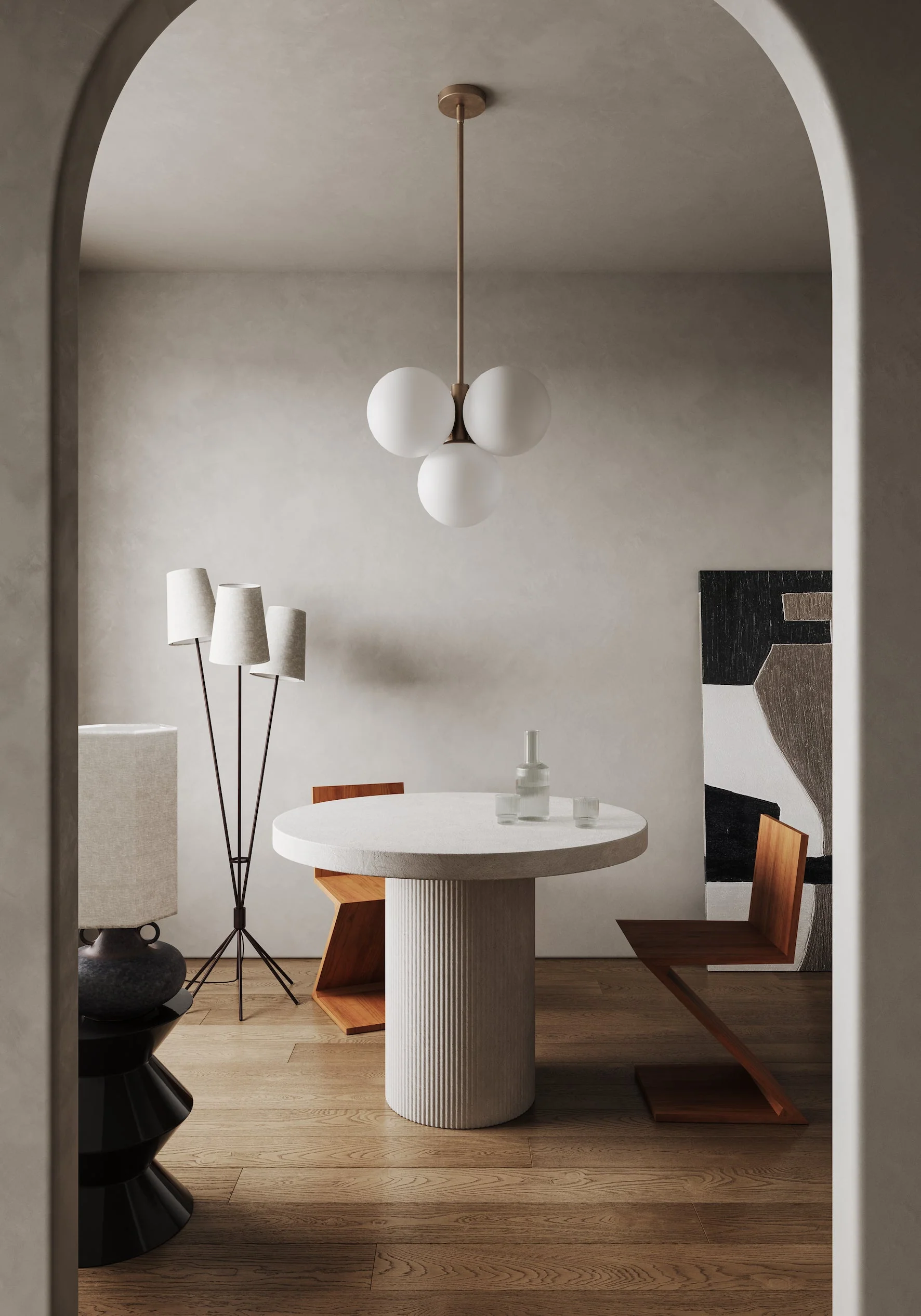 Boule - 4 light brass and opal pendant light - Image 7