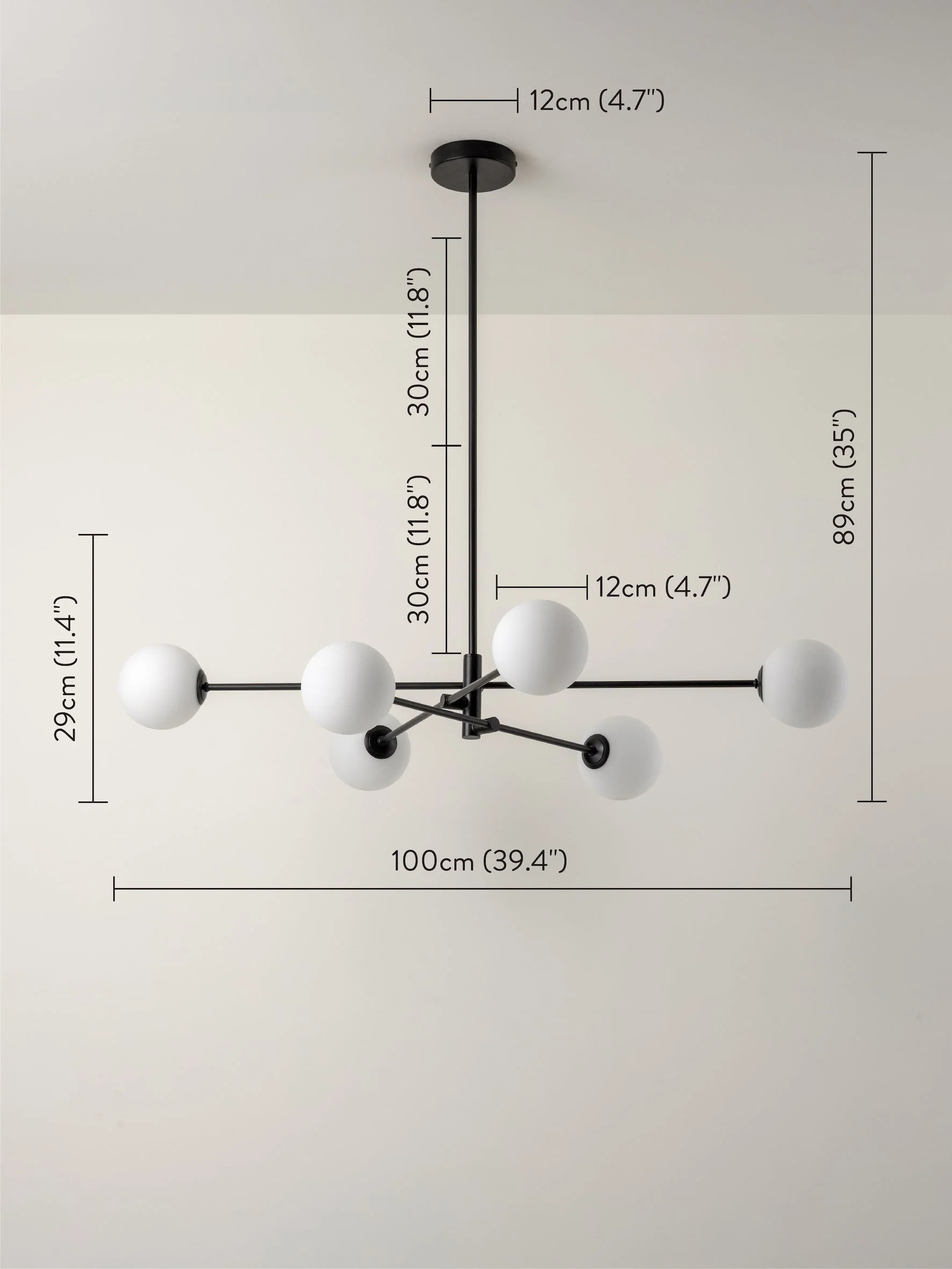 Chelvara - 6 light matt black and opal pendant - Image 9