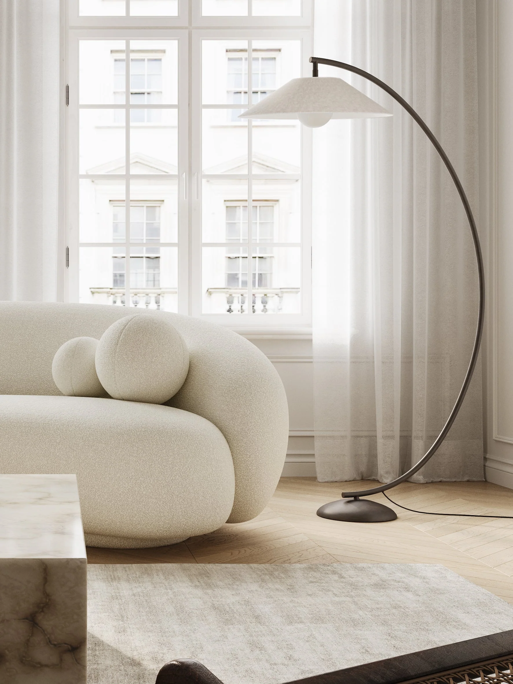 Circo - arc bronze and linen floor lamp - Image 6