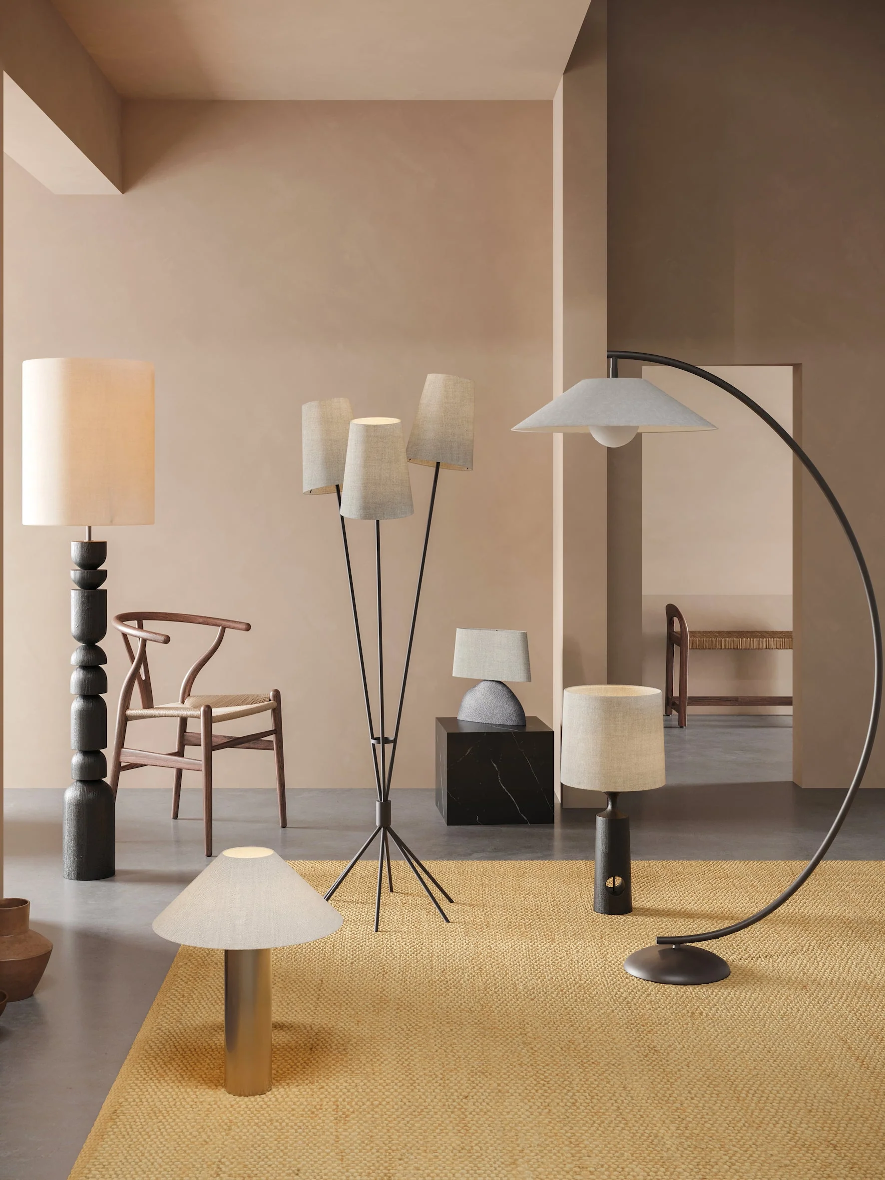 Circo - arc bronze and linen floor lamp - Image 7