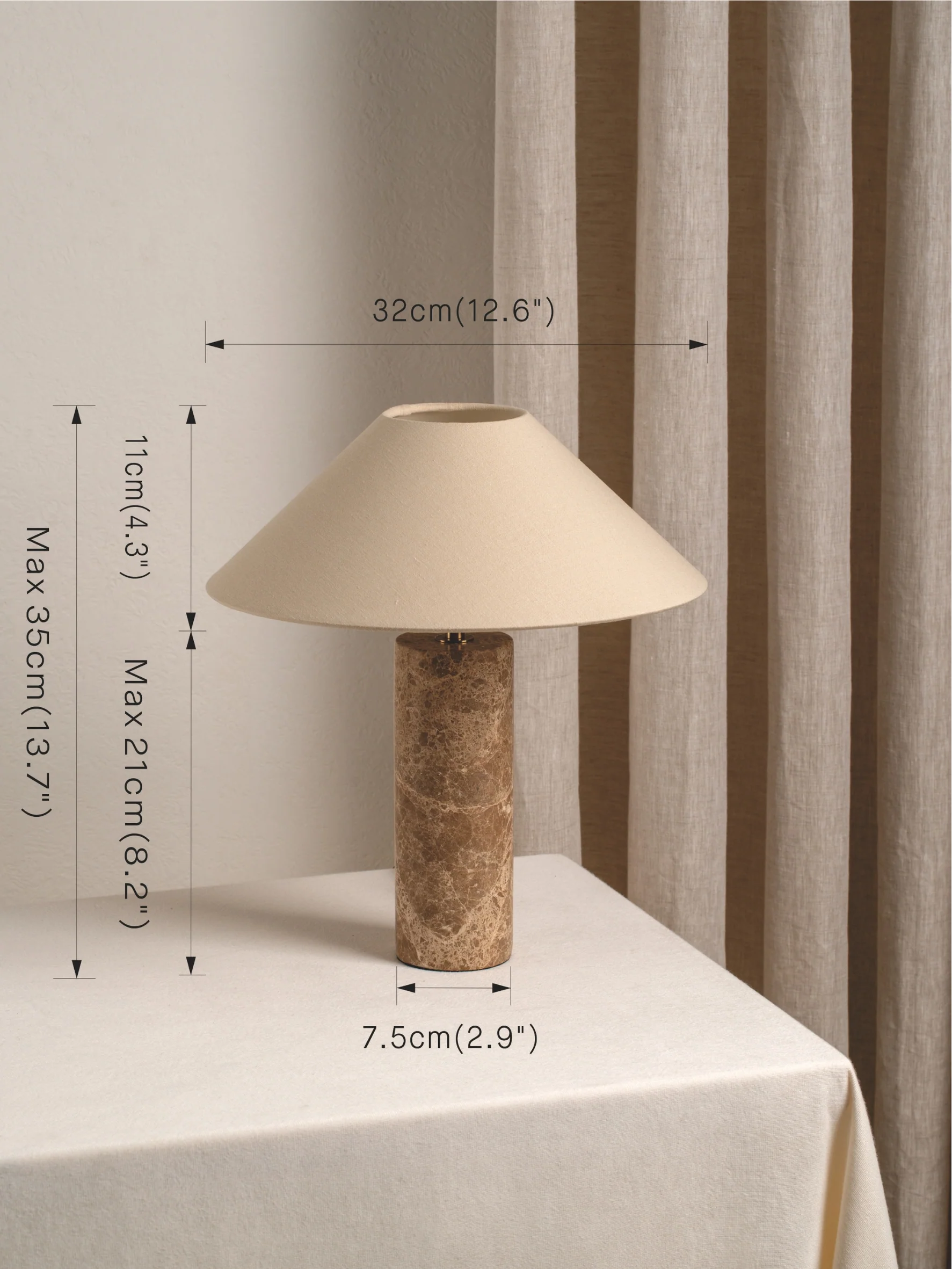 Denari - 1 light small brown marble cylinder table lamp - Image 5