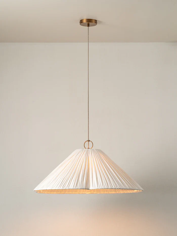 Lindi - aged brass and linen oversized scalloped pendant - Image 4