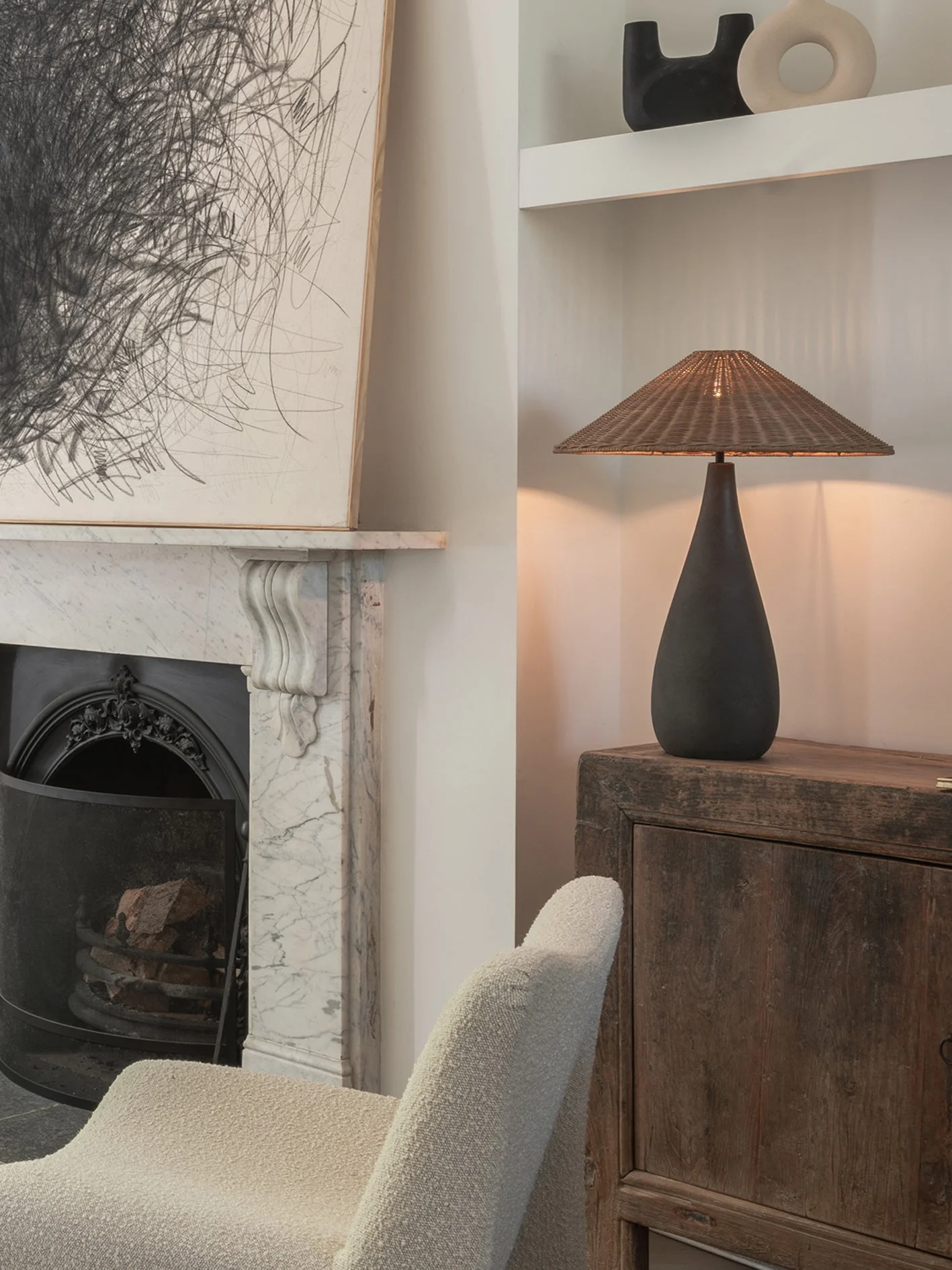 Miata - charcoal concrete and rattan table lamp - Image 3