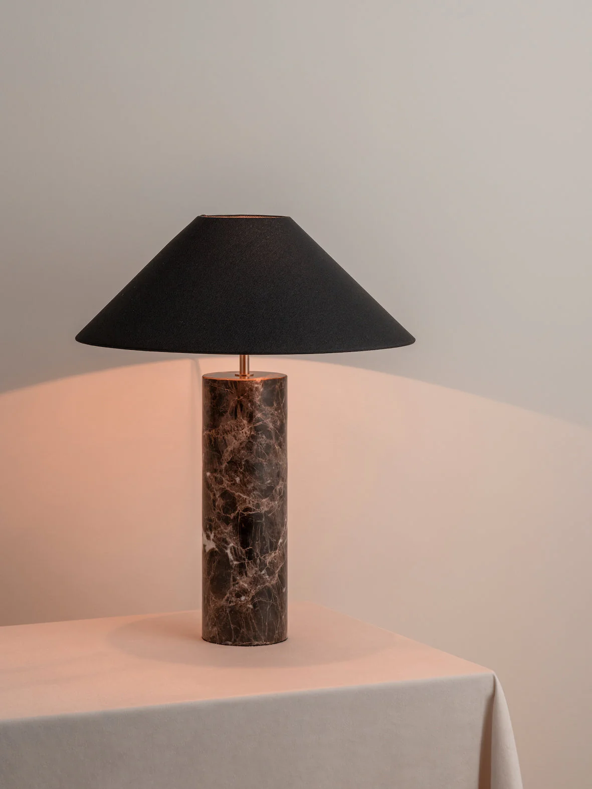 Morola - 1 light large brown marble cylinder table lamp - Image 6