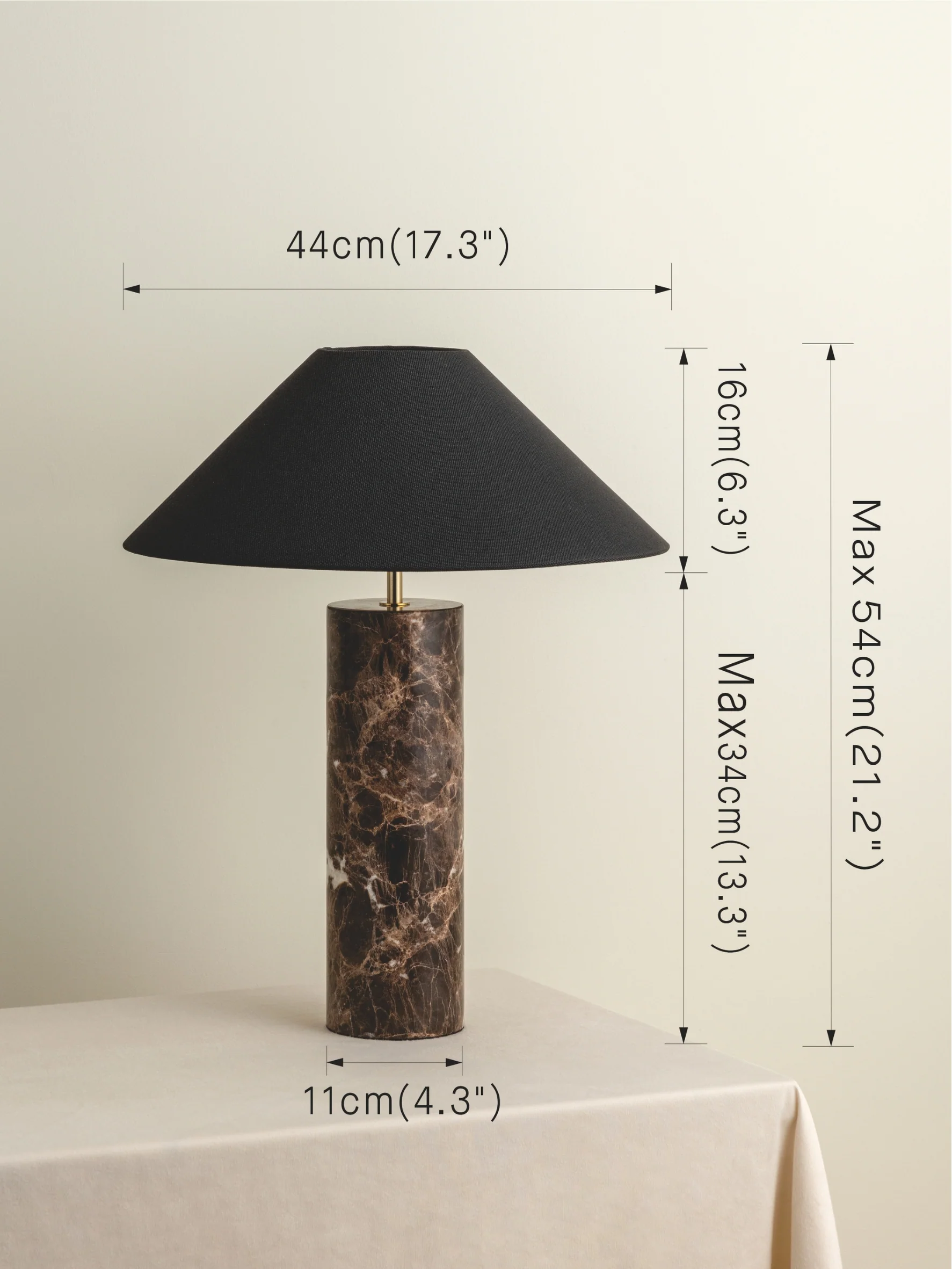 Morola - 1 light large brown marble cylinder table lamp - Image 7