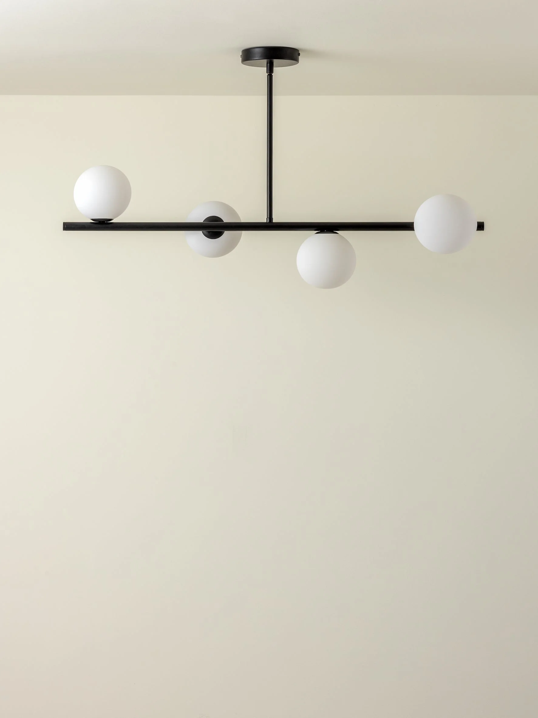 Perch - 4 light matt black and opal pendant bar - Image 5
