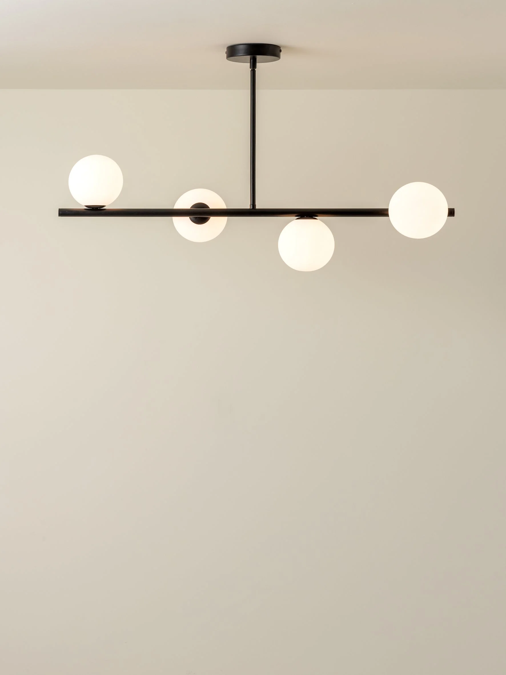 Perch - 4 light matt black and opal pendant bar - Image 6