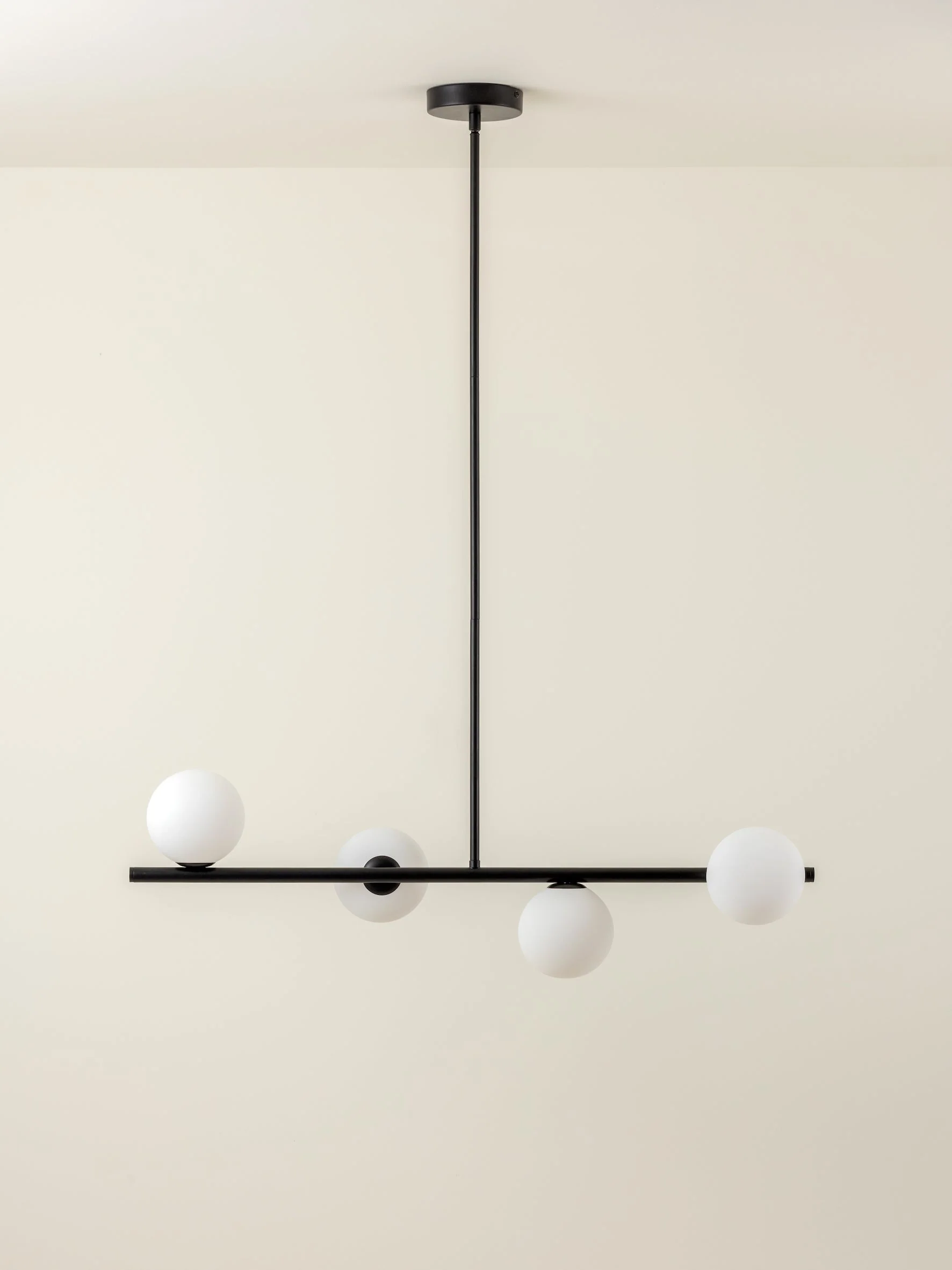 Perch - 4 light matt black and opal pendant bar - Image 7