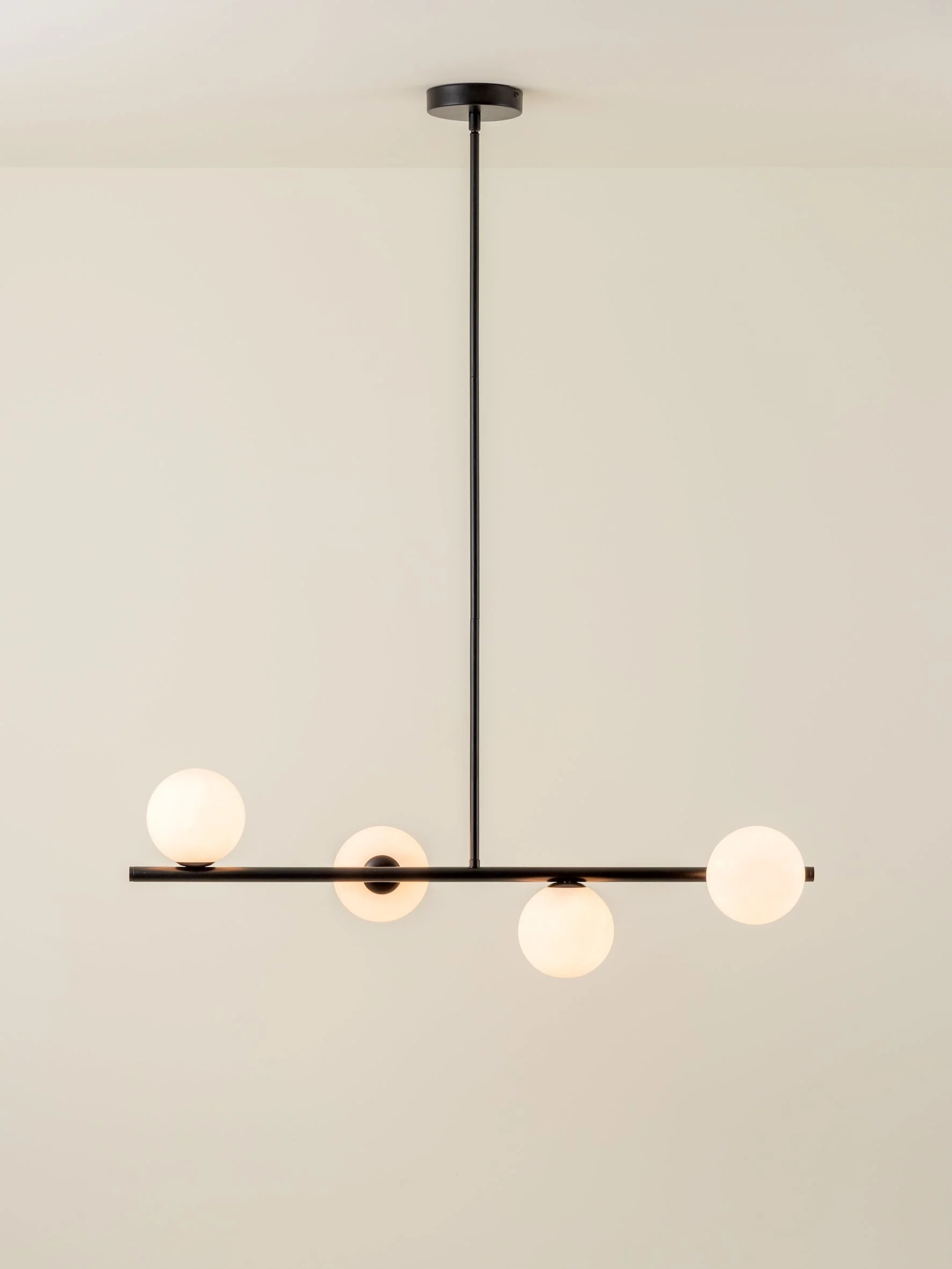 Perch - 4 light matt black and opal pendant bar - Image 8
