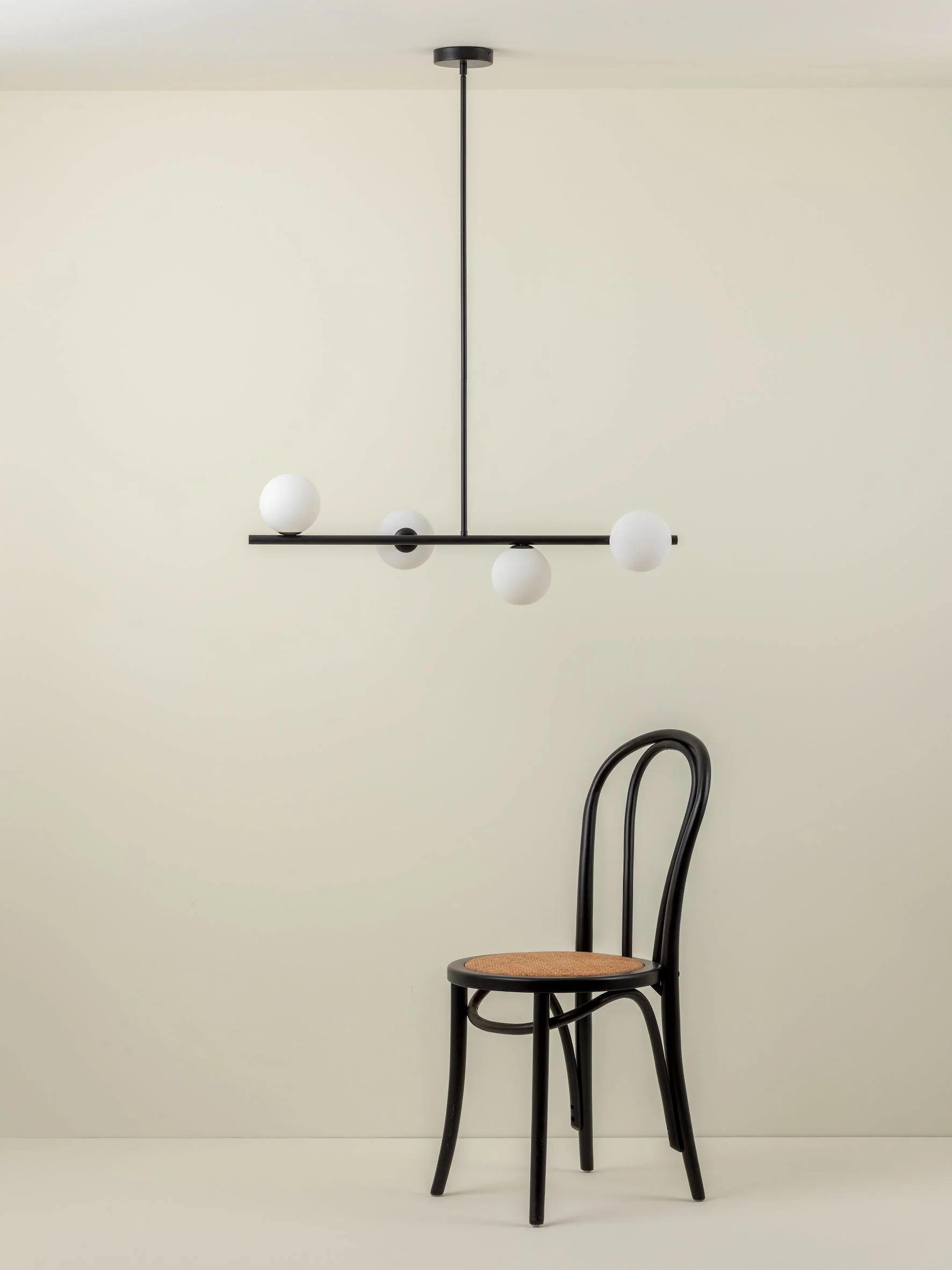 Perch - 4 light matt black and opal pendant bar - Image 9