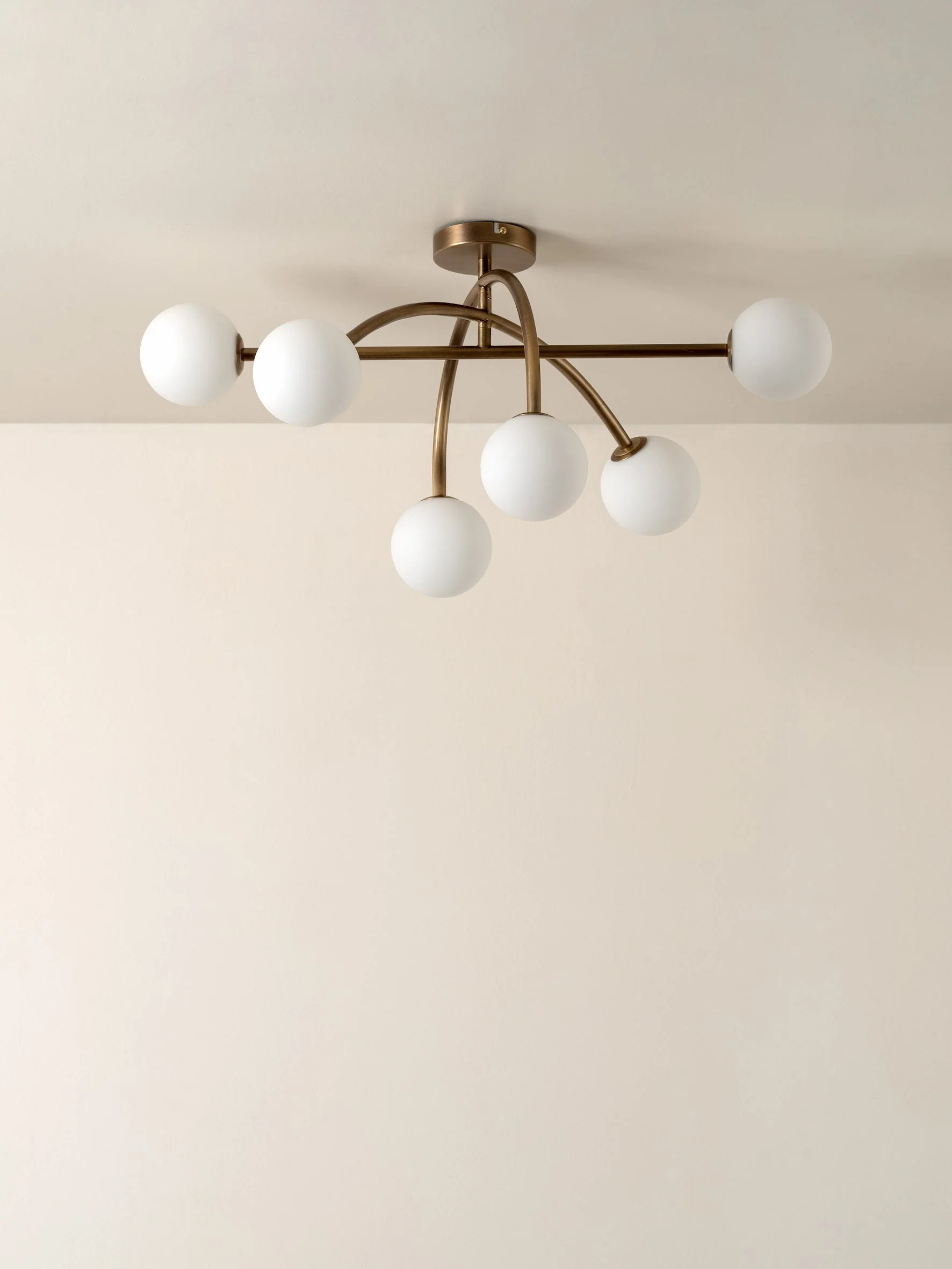 Perry - 6 light aged brass and opal flush pendant