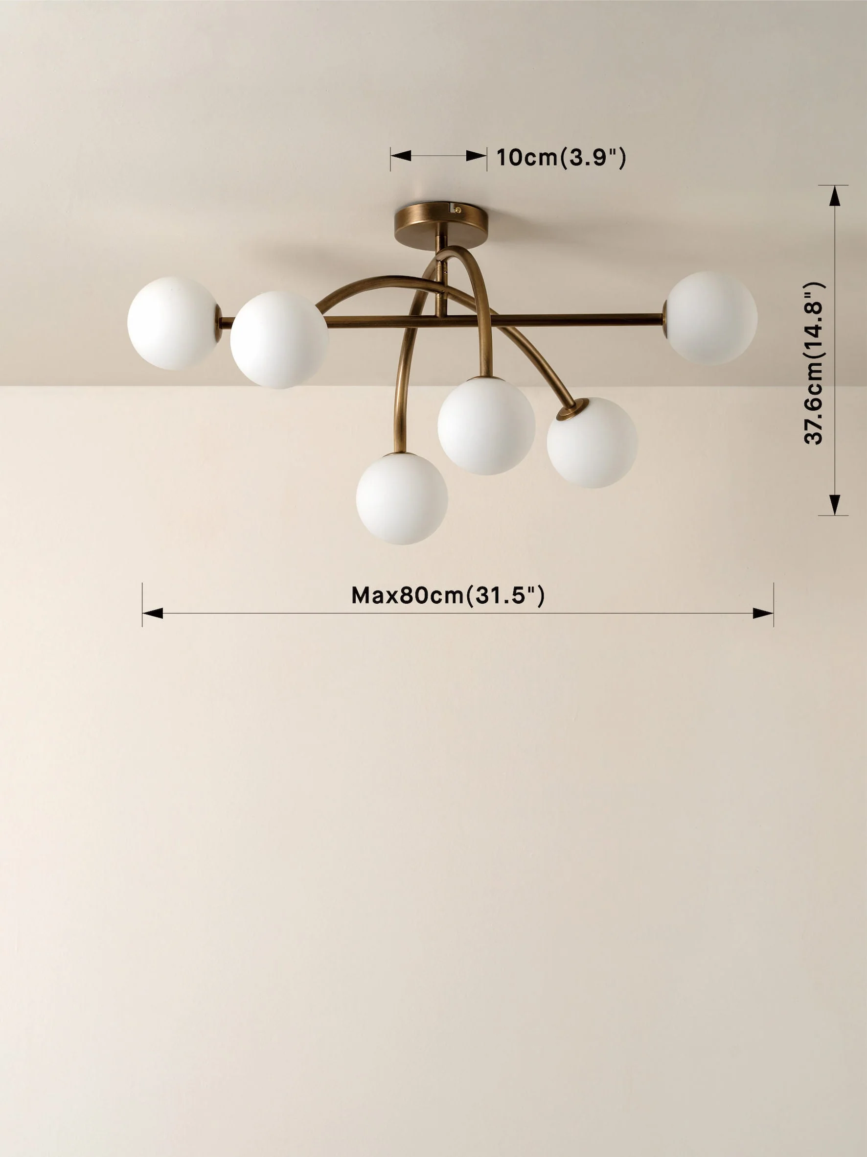 Perry - 6 light aged brass and opal flush pendant - Image 4