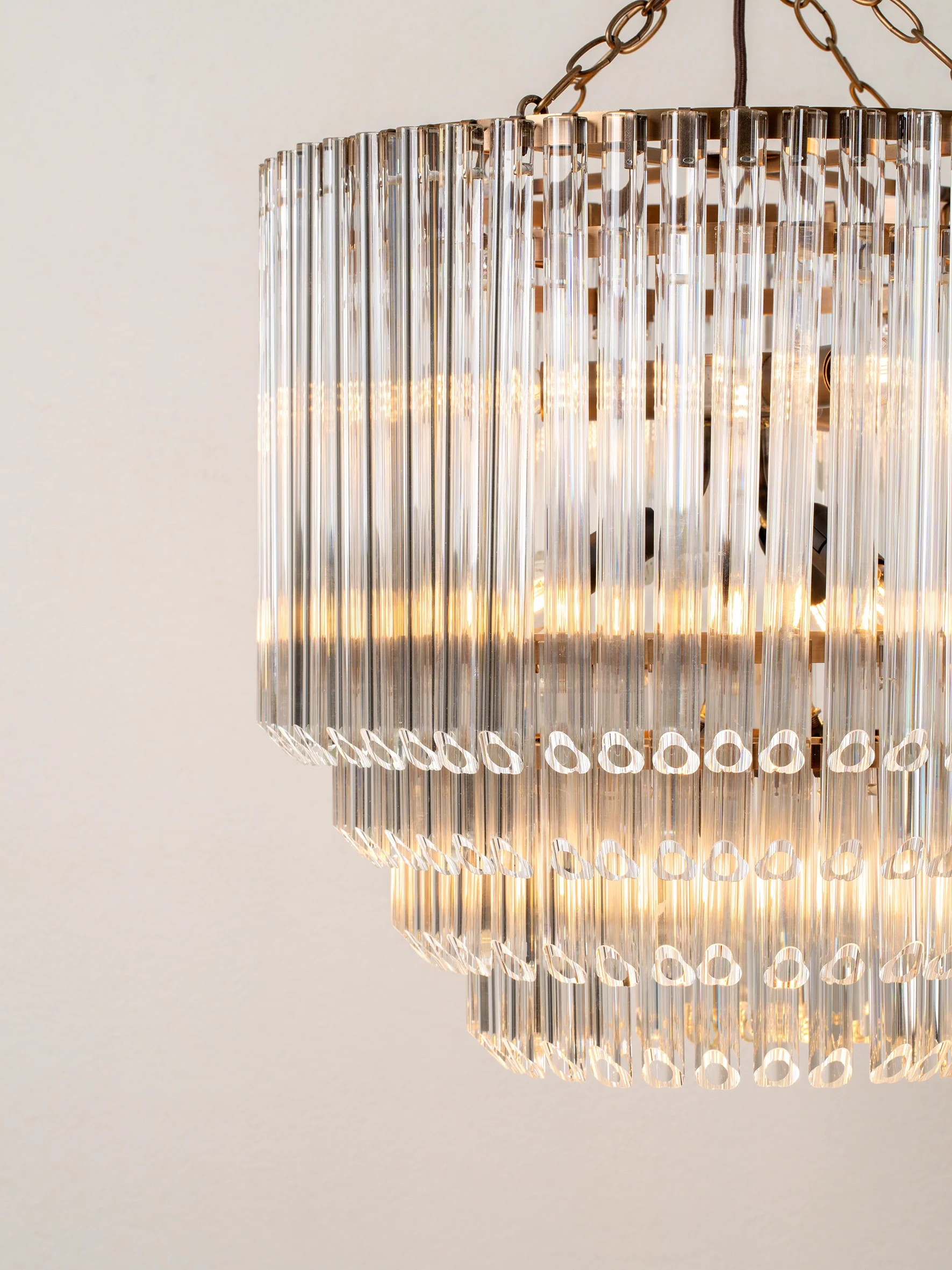 Petalia - 9 light aged brass and clear glass tube tall chandelier - Image 4