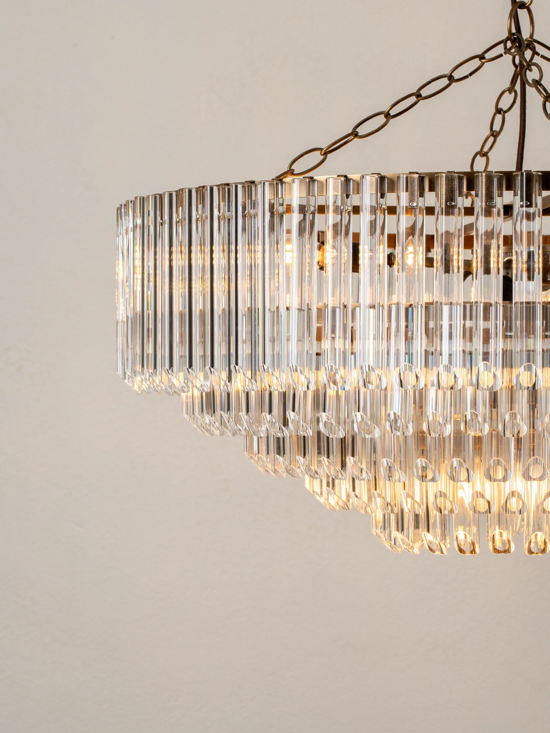 Petalia - 9 light aged brass and clear glass tube wide chandelier - Image 5
