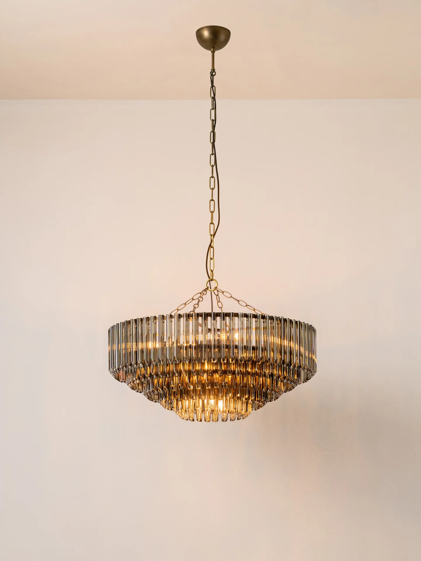 Petalia - 9 light aged brass and smoked green glass tube wide chandelier - Image 2