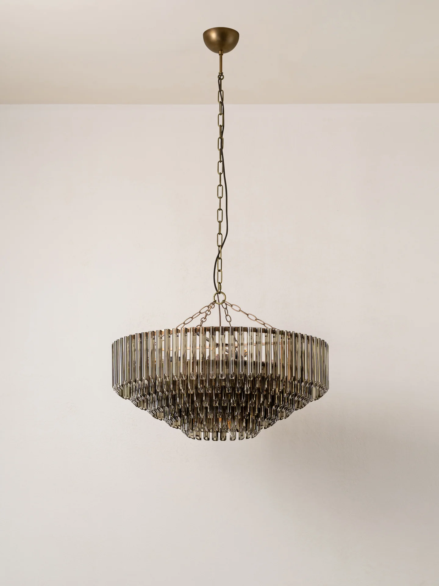 Petalia - 9 light aged brass and smoked green glass tube wide chandelier - Image 3