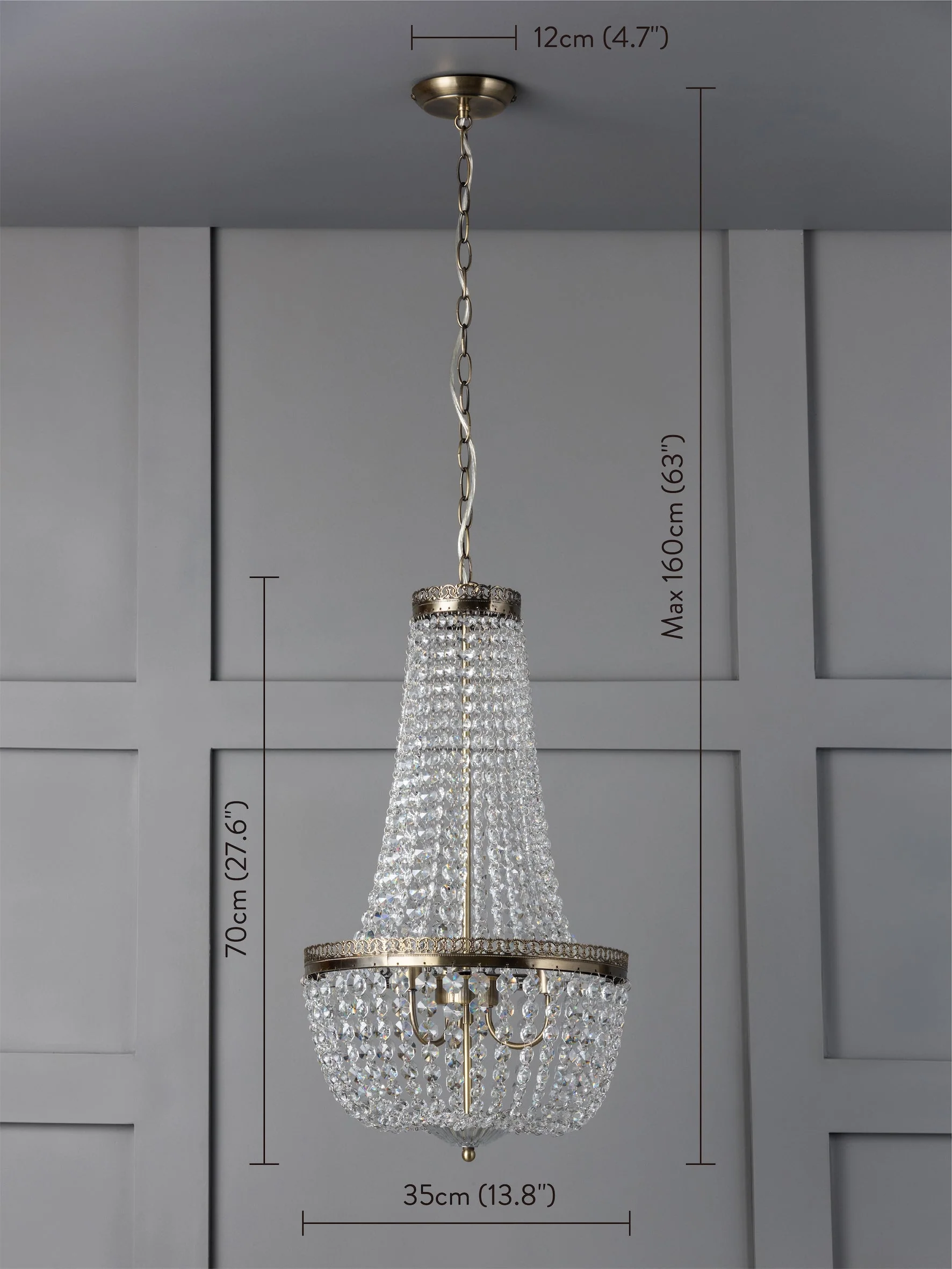 Pioni - 3 light antique brass crystal glass chandelier - Image 5