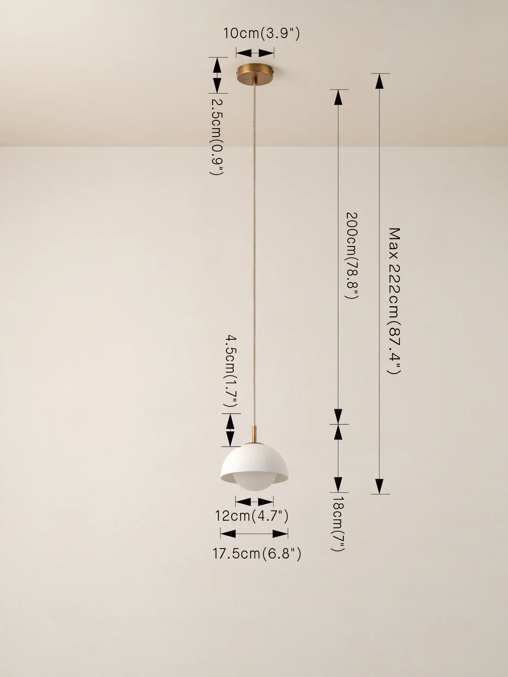 Porsa aged brass and warm white porcelain pendant - Image 5