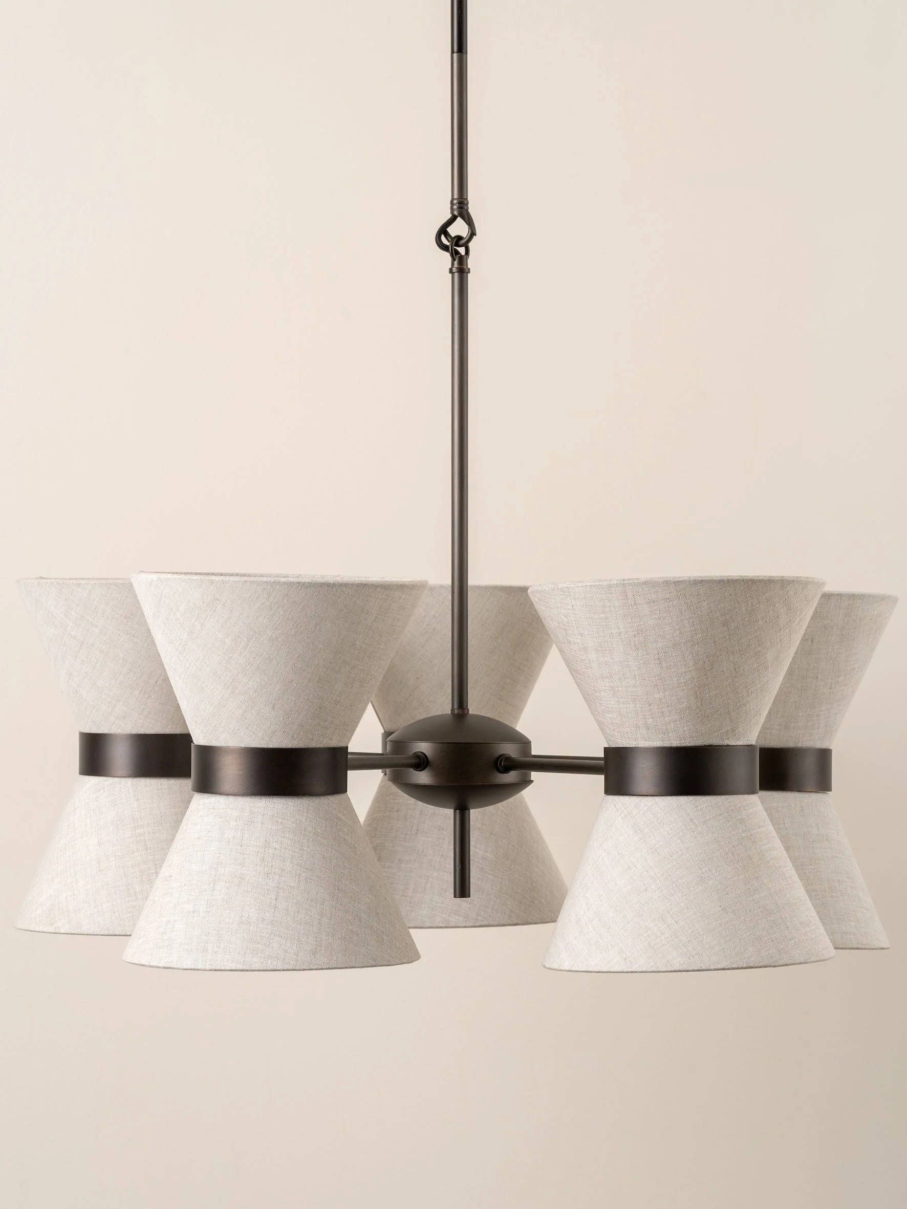 Renwick - 5 light linen and bronze pendant - Image 5