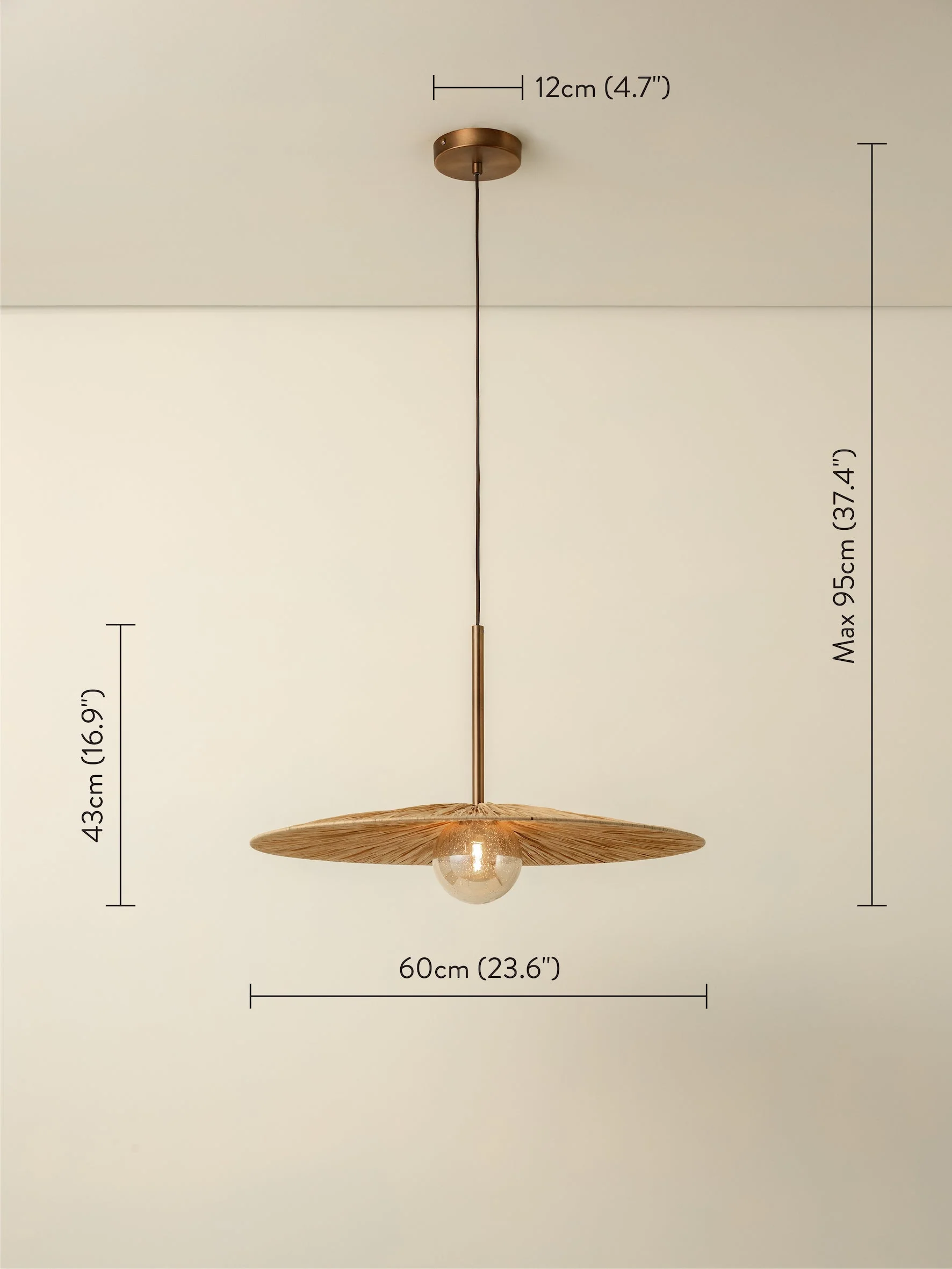 Ridotti - 1 light natural raffia and burnished brass pendant - Image 6