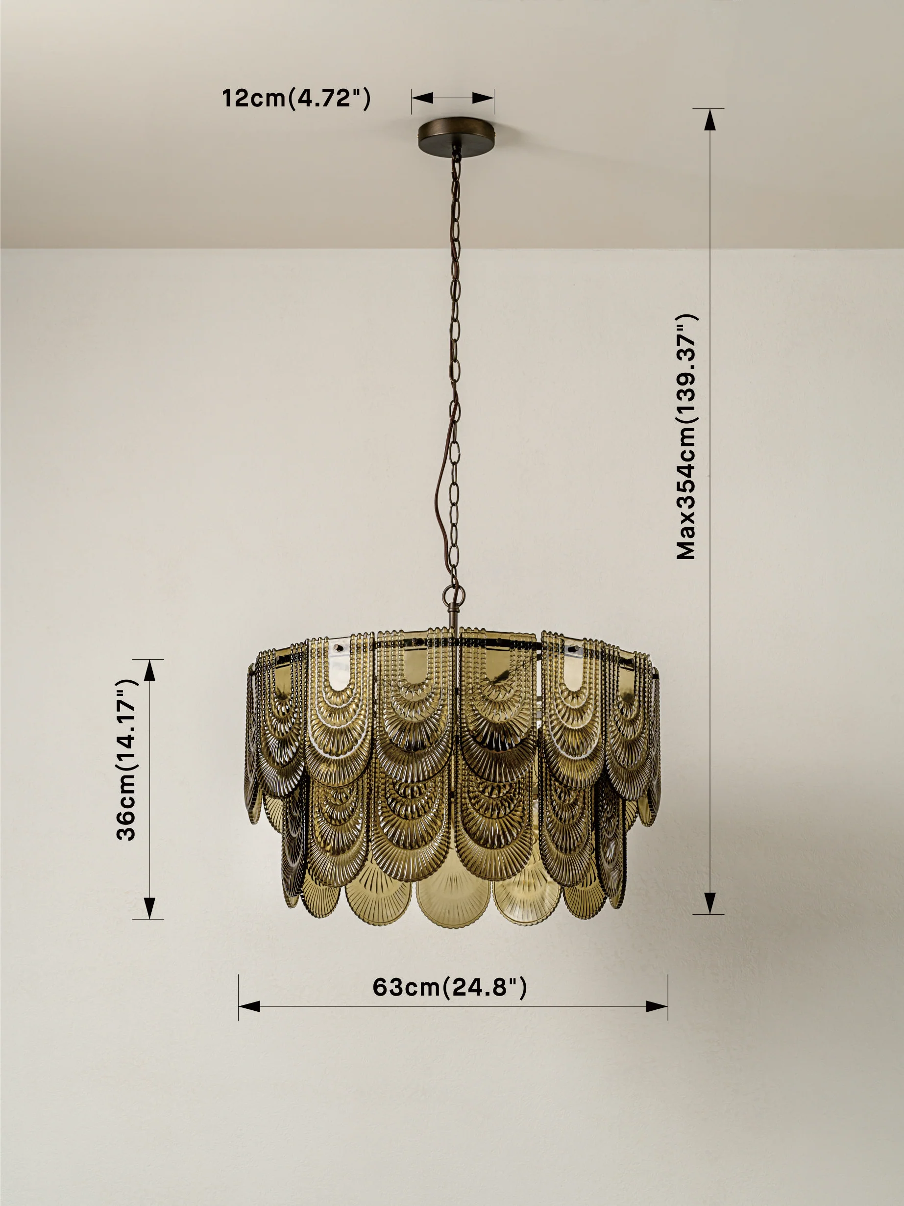 Selmes - 4 light bronze and smoked green glass chandelier - Image 6