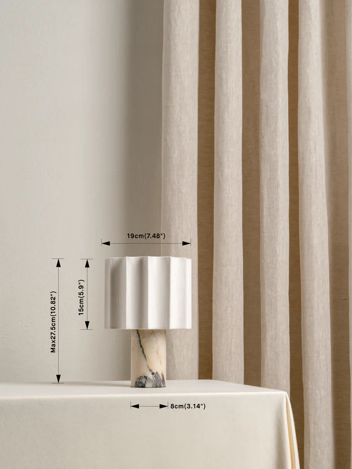 Valli - Viola Calacatta marble and linen rechargeable table lamp - Image 6