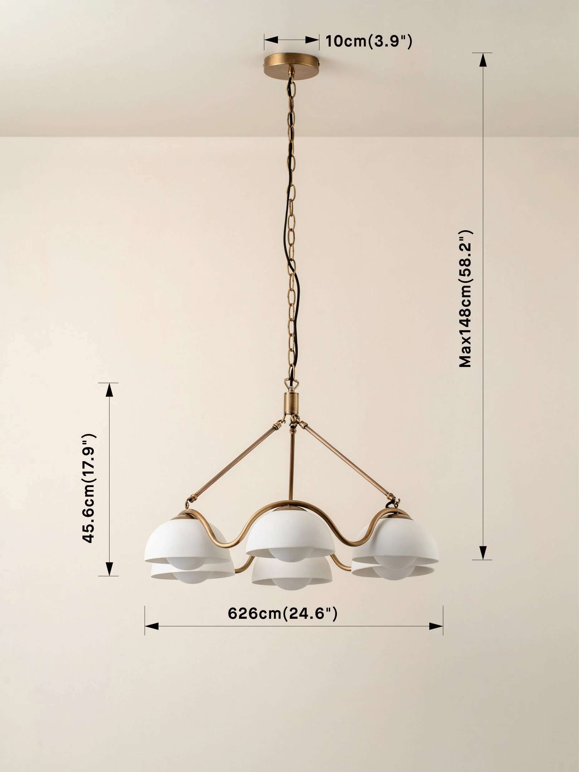 Waverly - 6 light aged brass and white porcelain pendant - Image 5